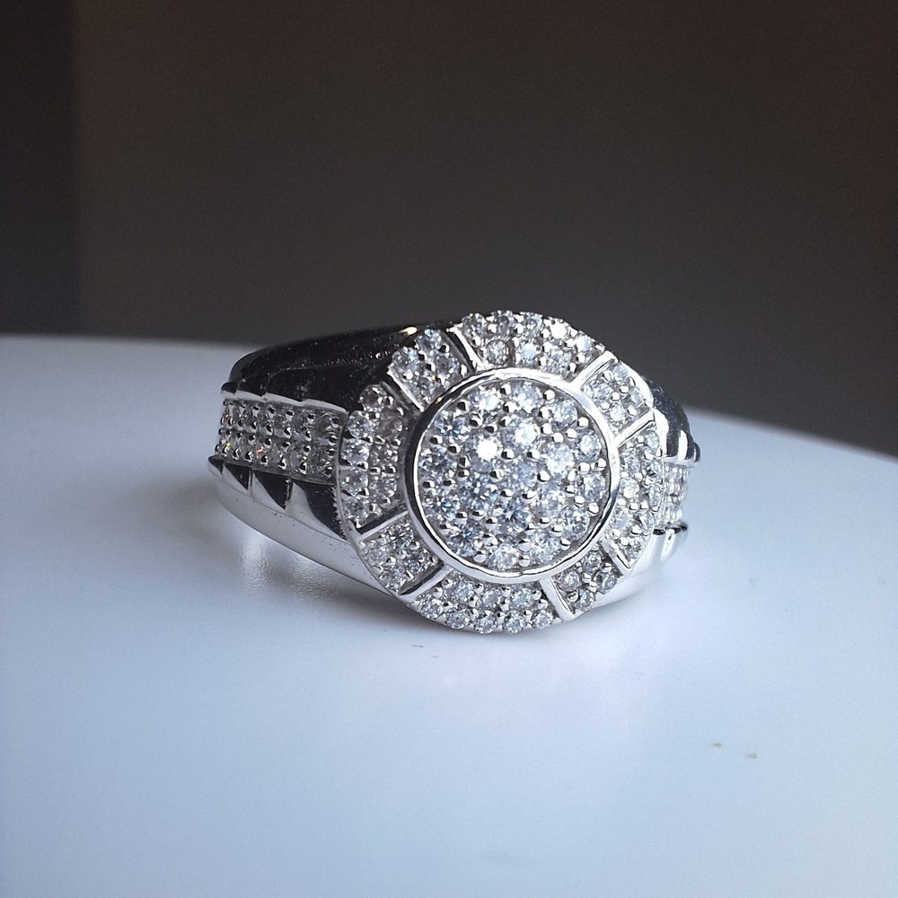 1ctw Rhodium 925 Sterling Silver Moissanite Mens Ring Size 10